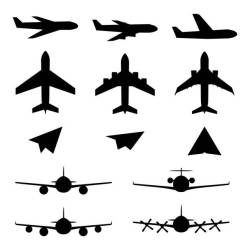 Set of plane icons. Jet airplanes, paper wings. Personal and charter jetliner....
