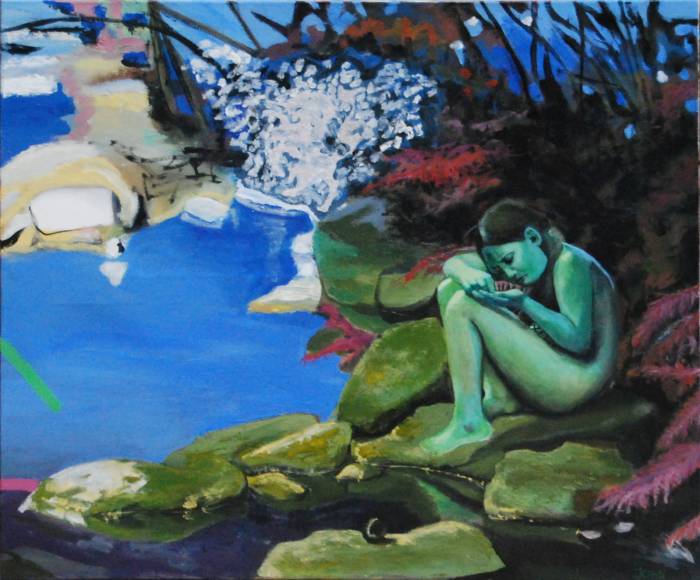 "Mädchen und Einhorn", 100x85, Öl auf Leinwand